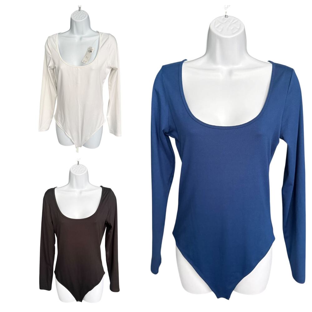 Hollister Long Sleeve Bodysuits Large Set of 3 White Black Blue
